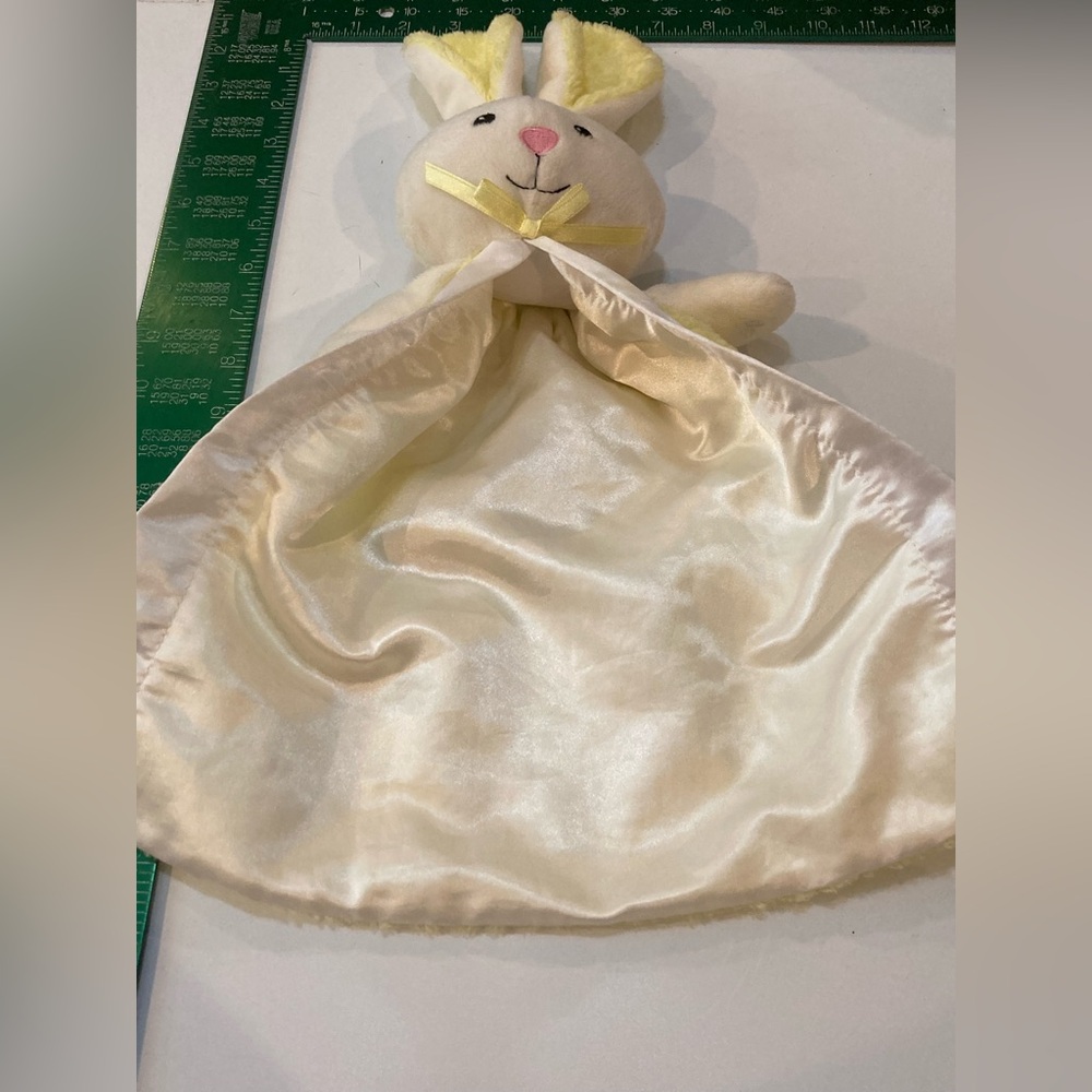 Rare Stephan Baby Lovey Bunny Rabbit Security Blanket Yellow White plush Blankie - Picture 10 of 11